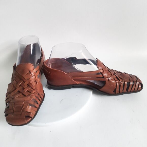 Aerosoles Sandals Size 6 Closed Toe Brown Woven Comfort Leather Huarache Flats - Picture 7 of 10